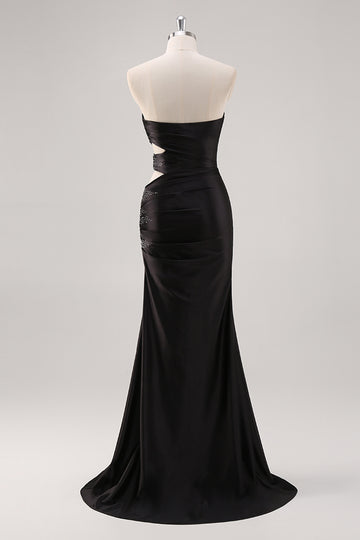 Mermaid Strapless Black Tie Dress with Beading